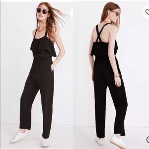 Madewell Apron Ruffle Black Jumpsuit Size XXSmall